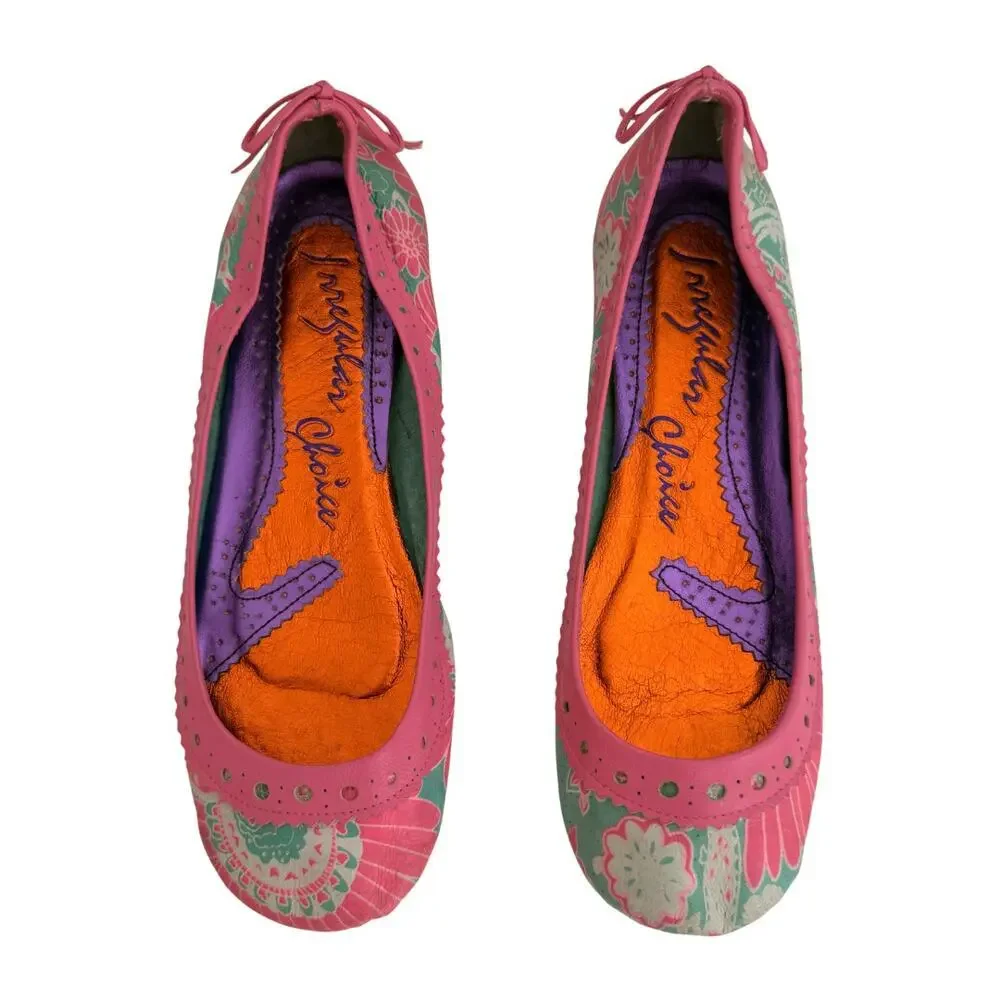 Irregular Choice Pink Mint Floral Paisley Ballet Flats Whimsical 7.5